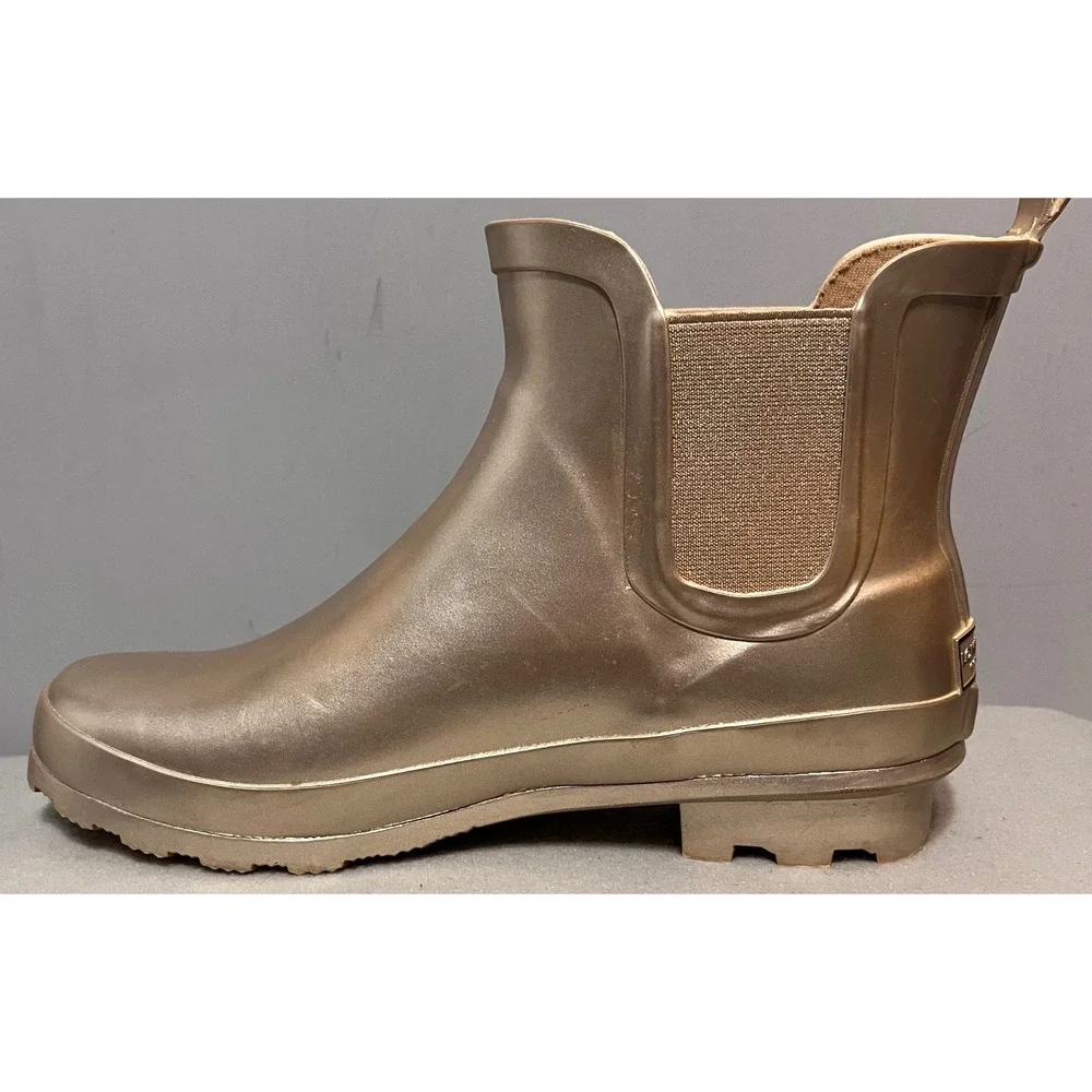 London Fog Womens Wembley Champagne Gold Rain Boots Ankle Rubber Waterproof Sz 8